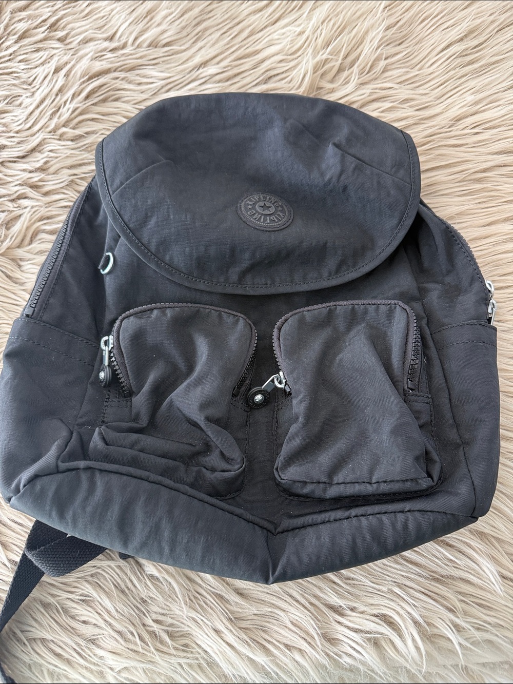 Kipling Black Nylon Backpack with Dual Front Pockets